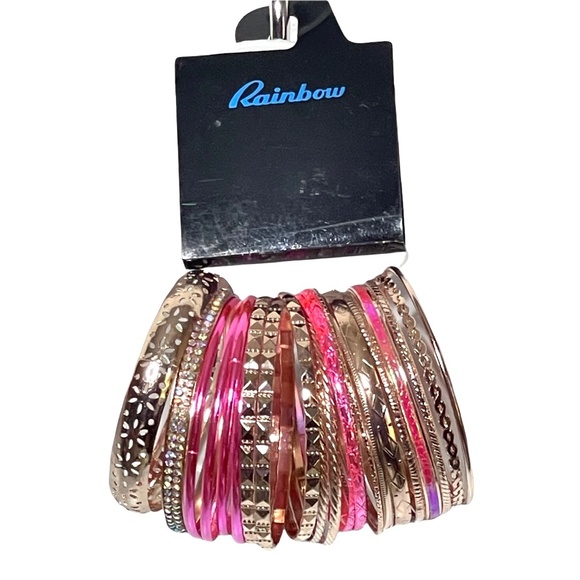 Rose Gold-tone & Pink Assorted Bangle Bracelets - Picture 3 of 3